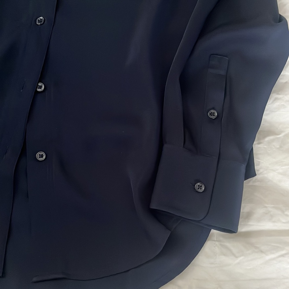 Quince Navy Blue Silk Button-Down Shirt, size Small - Picture 12 of 16